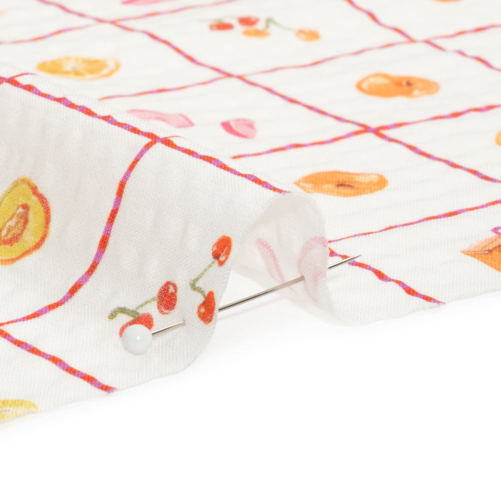 Cotton and Viscose Striped Seersucker Print - White Windowpane Checks and Fruit - Mood Exclusive Fruit Juice Jackpot Detail Cotton and Viscose Striped Seersucker Print - White Windowpane Checks and Fruit - Mood Exclusive Fruit Juice Jackpot Detail
