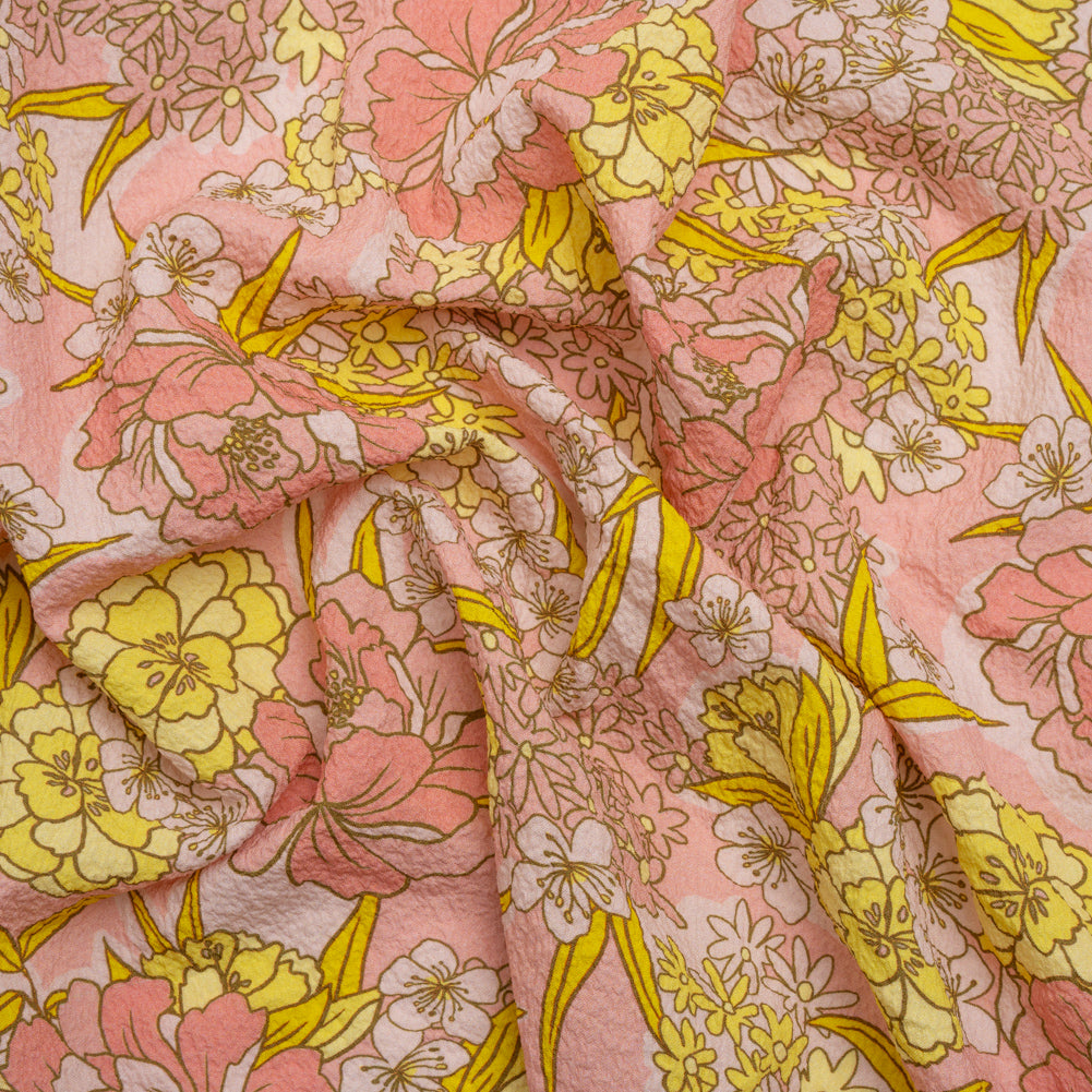 Mood Exclusive Pink Cherry Blossom Lessons Stretch Polyester Seersucker Mood Exclusive Pink Cherry Blossom Lessons Stretch Polyester Seersucker