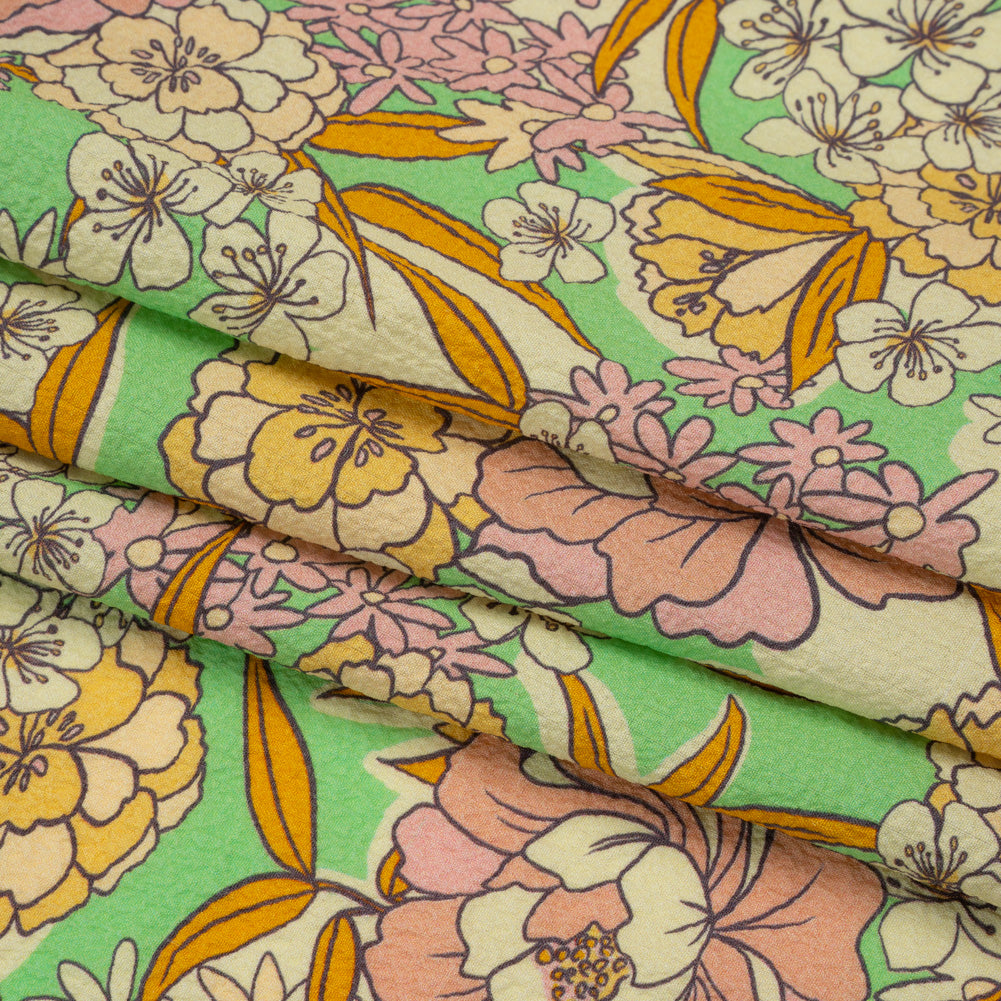 Mood Exclusive Green Cherry Blossom Lessons Stretch Polyester Seersucker Folded Mood Exclusive Green Cherry Blossom Lessons Stretch Polyester Seersucker Folded