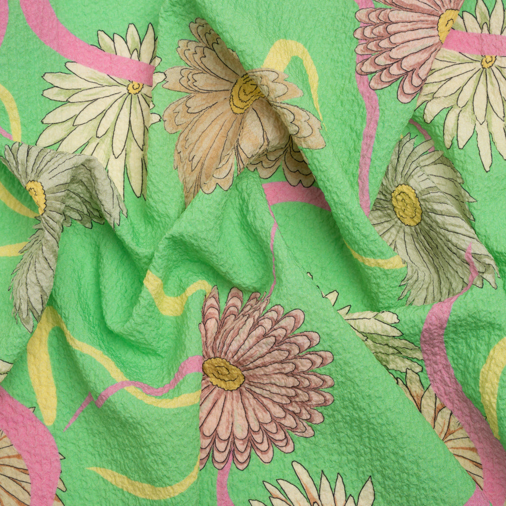 Mood Exclusive Green Goodness Gardens Stretch Polyester Seersucker Mood Exclusive Green Goodness Gardens Stretch Polyester Seersucker