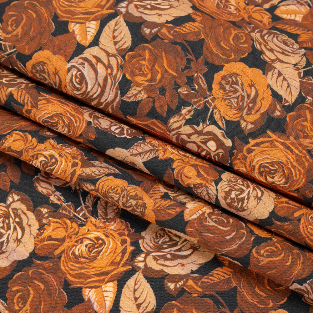 Cotton Poplin Print - Orange and Brown Floral - Mood Exclusive Memory of Roses Folded Cotton Poplin Print - Orange and Brown Floral - Mood Exclusive Memory of Roses Folded