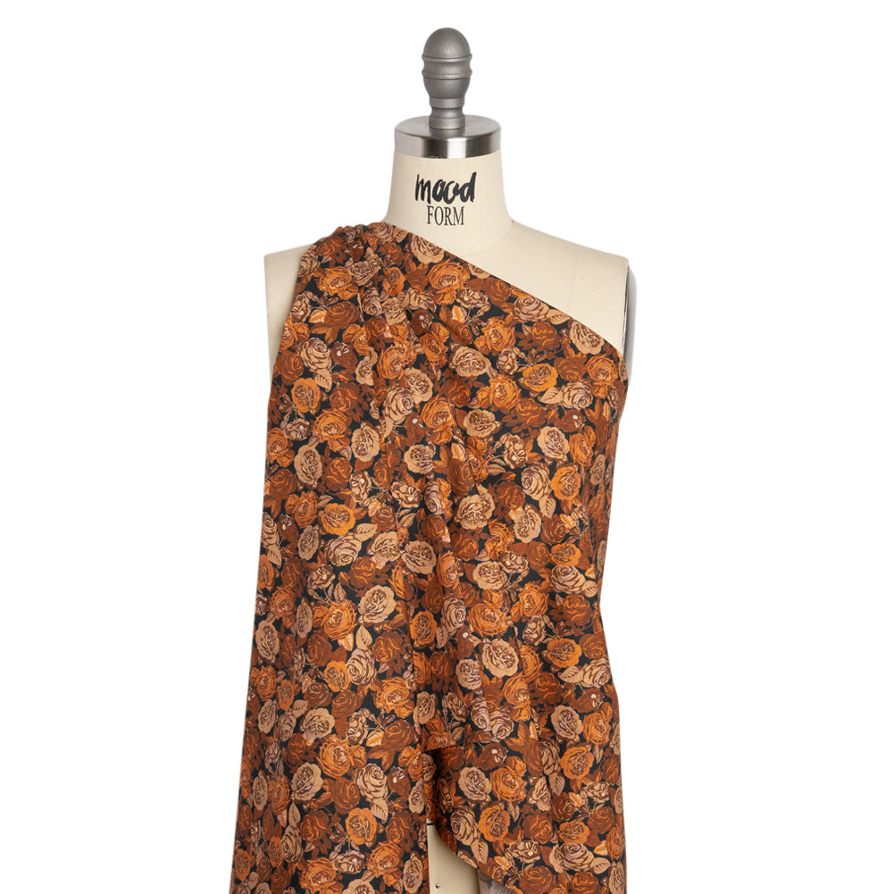 Cotton Poplin Print - Orange and Brown Floral - Mood Exclusive Memory of Roses Drape Cotton Poplin Print - Orange and Brown Floral - Mood Exclusive Memory of Roses Drape