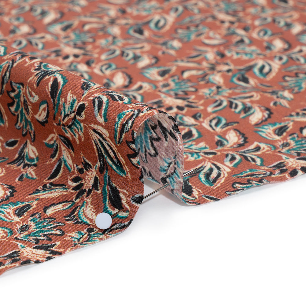 Cotton Poplin Print - Burnt Orange and Teal Leaves - Mood Exclusive Cranberry Corral - Detail Cotton Poplin Print - Burnt Orange and Teal Leaves - Mood Exclusive Cranberry Corral - Detail