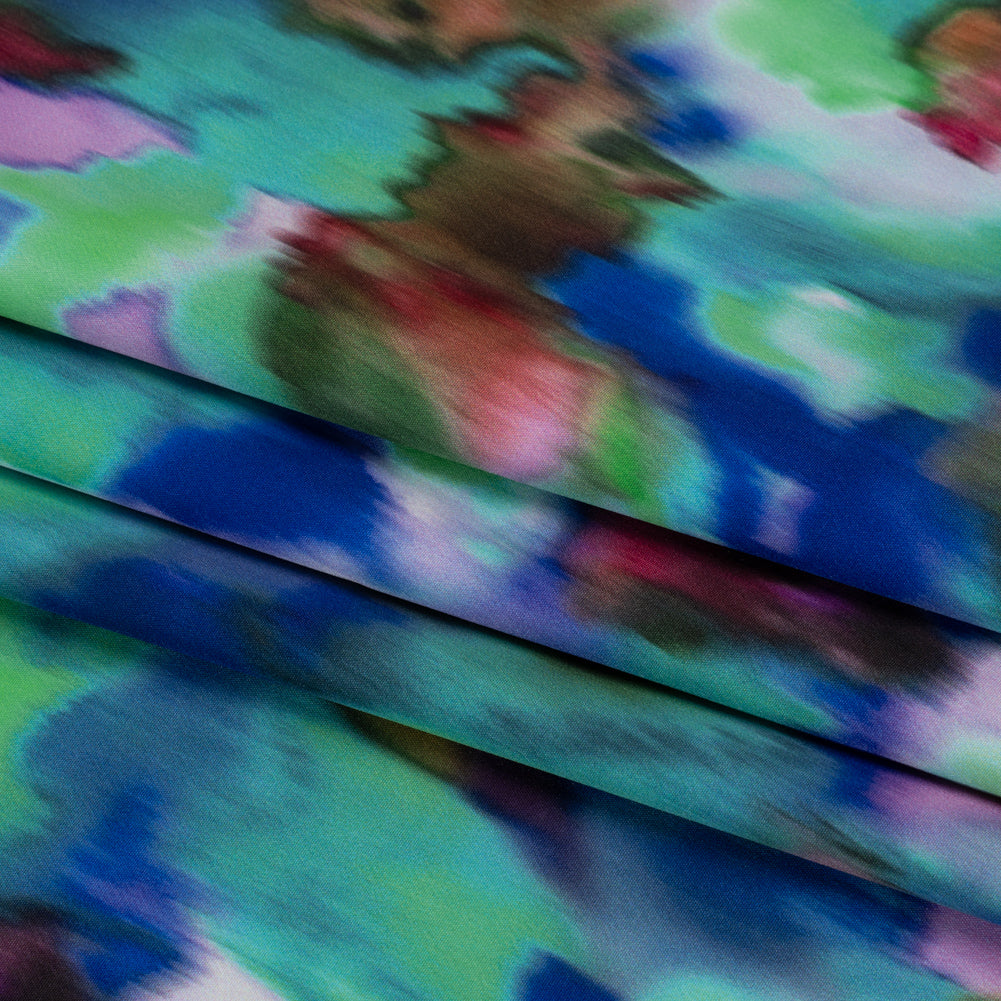 Stretch Polyester Woven Print - Green, Blue and Brown Abstract - Mood Exclusive Spinning World Folded Stretch Polyester Woven Print - Green, Blue and Brown Abstract - Mood Exclusive Spinning World Folded