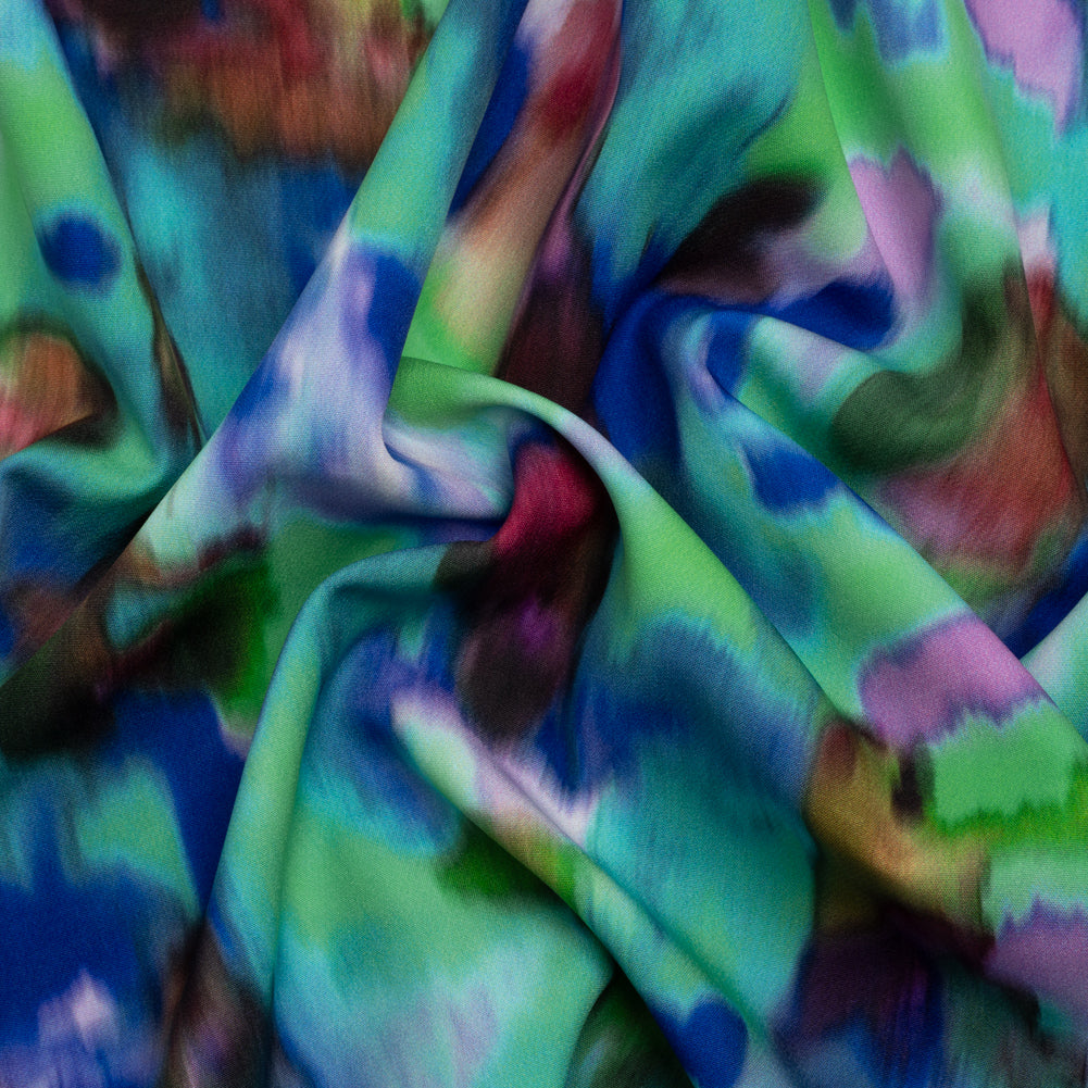 Stretch Polyester Woven Print - Green, Blue and Brown Abstract - Mood Exclusive Spinning World Stretch Polyester Woven Print - Green, Blue and Brown Abstract - Mood Exclusive Spinning World