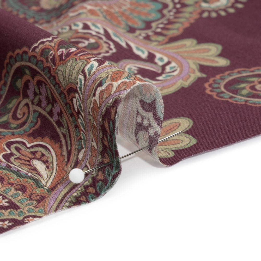 Cotton Voile Print - Burgundy and Green Paisley - Mood Exclusive Giving Thanks Detail Cotton Voile Print - Burgundy and Green Paisley - Mood Exclusive Giving Thanks Detail