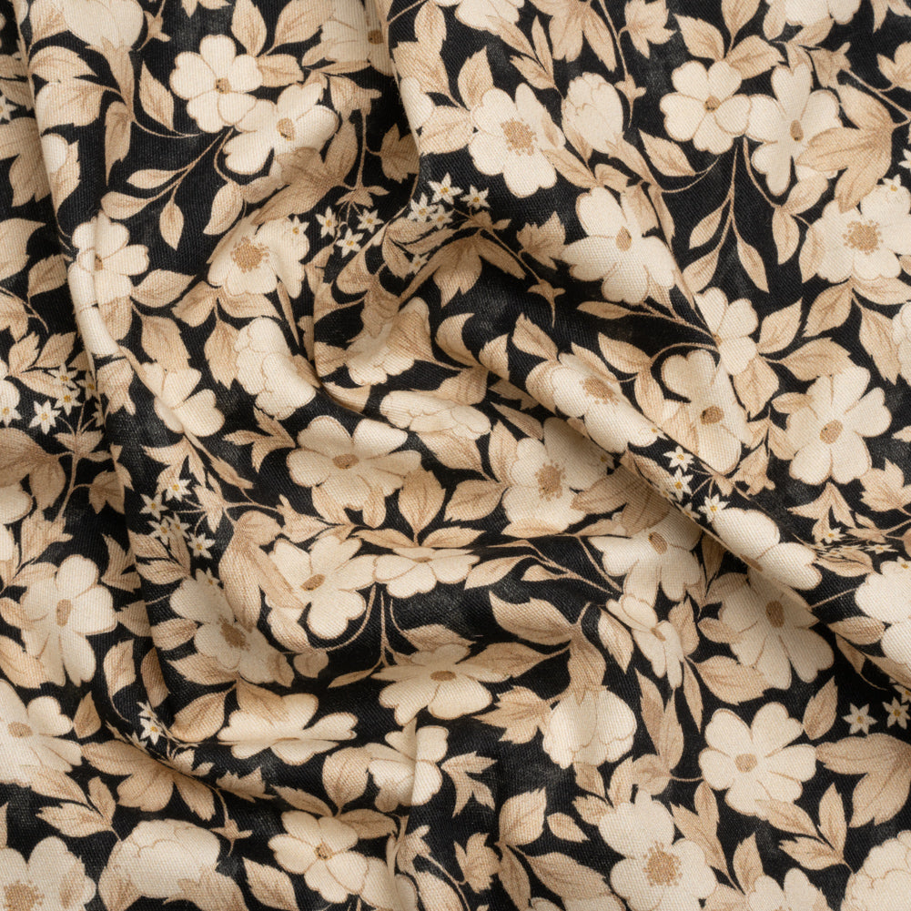 Brushed Stretch Cotton Twill Print - Black and Cream Floral - Mood Exclusive Moon-Calm Meeting Brushed Stretch Cotton Twill Print - Black and Cream Floral - Mood Exclusive Moon-Calm Meeting
