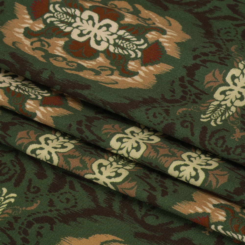 Viscose Twill Print - Green and Tan Leafy Ikat Medallions - Mood Exclusive Acacia Arena Full Viscose Twill Print - Green and Tan Leafy Ikat Medallions - Mood Exclusive Acacia Arena Full