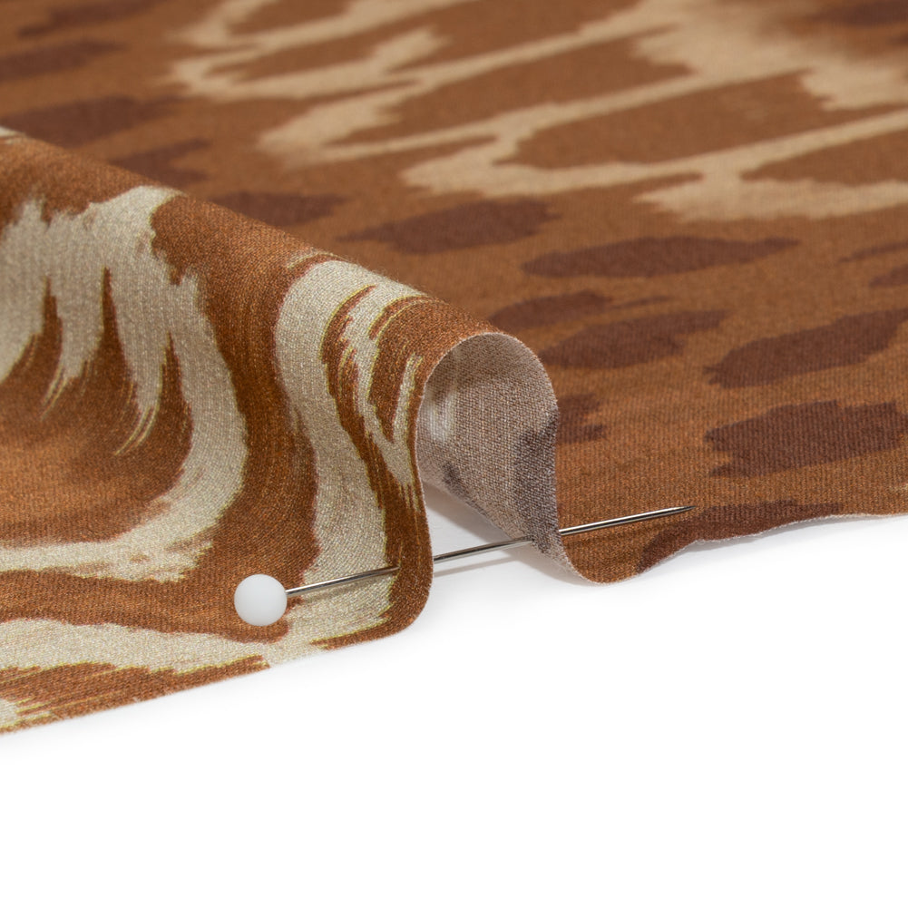 Sustainable Viscose Crepe Print - Brown and Beige Ikat Abstract - Mood Exclusive Woodgrain Test Folded Sustainable Viscose Crepe Print - Brown and Beige Ikat Abstract - Mood Exclusive Woodgrain Test Folded