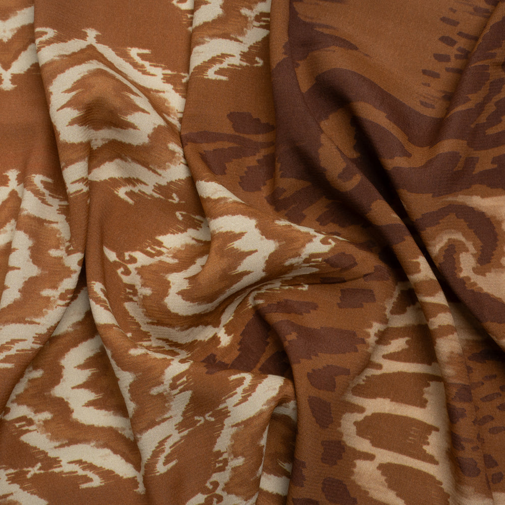 Sustainable Viscose Crepe Print - Brown and Beige Ikat Abstract - Mood Exclusive Woodgrain Test Sustainable Viscose Crepe Print - Brown and Beige Ikat Abstract - Mood Exclusive Woodgrain Test