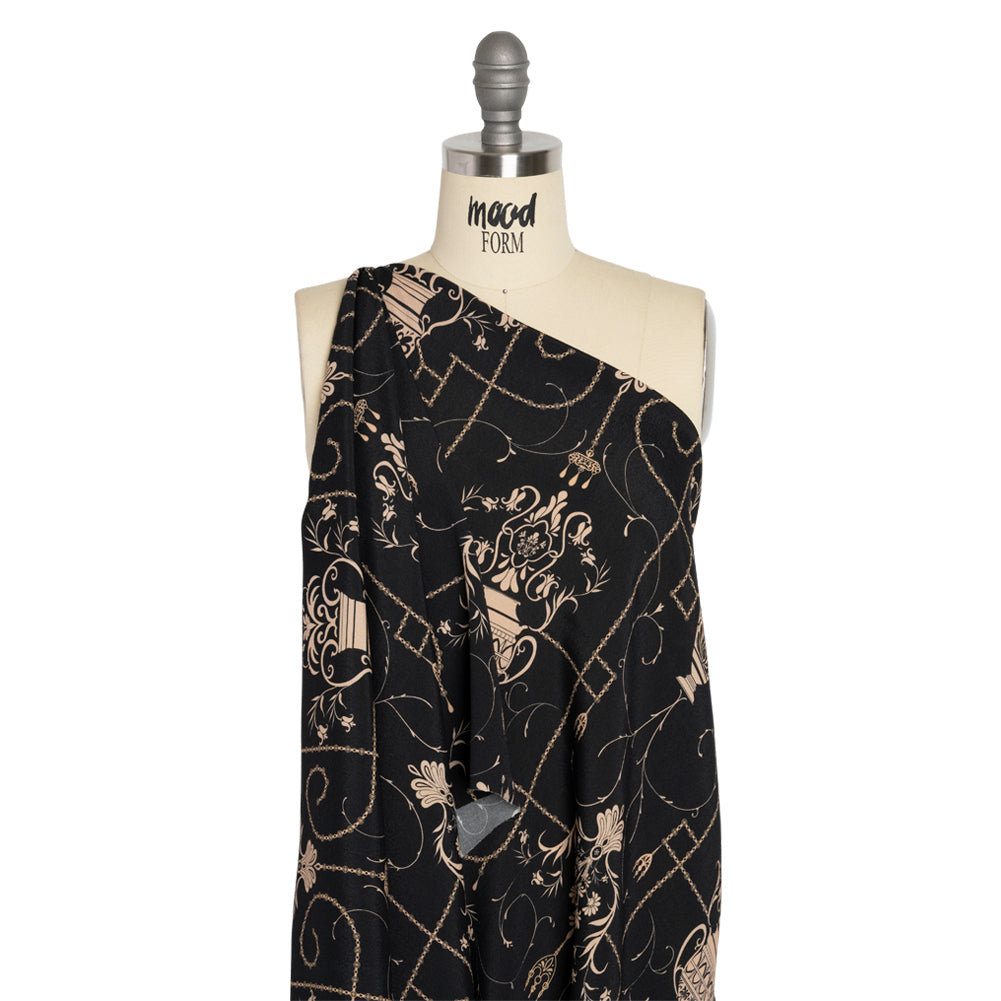 Sustainable Viscose Crepe Print - Black and Cream Flower Vases - Mood Exclusive Persephone's Treasures Drape Sustainable Viscose Crepe Print - Black and Cream Flower Vases - Mood Exclusive Persephone's Treasures Drape