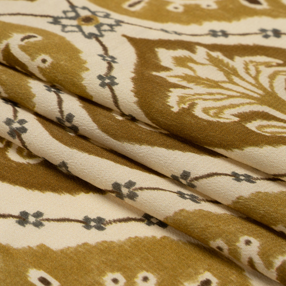 Sustainable Viscose Crepe Print - Golden Olive and Beige Floral Ogees - Mood Exclusive Salem Surroundings Folded Sustainable Viscose Crepe Print - Golden Olive and Beige Floral Ogees - Mood Exclusive Salem Surroundings Folded