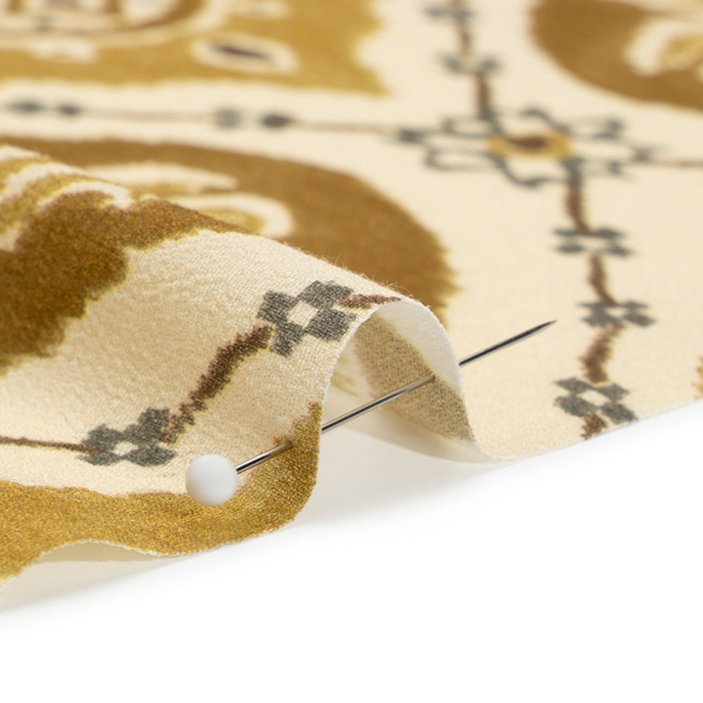 Sustainable Viscose Crepe Print - Golden Olive and Beige Floral Ogees - Mood Exclusive Salem Surroundings Detail Sustainable Viscose Crepe Print - Golden Olive and Beige Floral Ogees - Mood Exclusive Salem Surroundings Detail