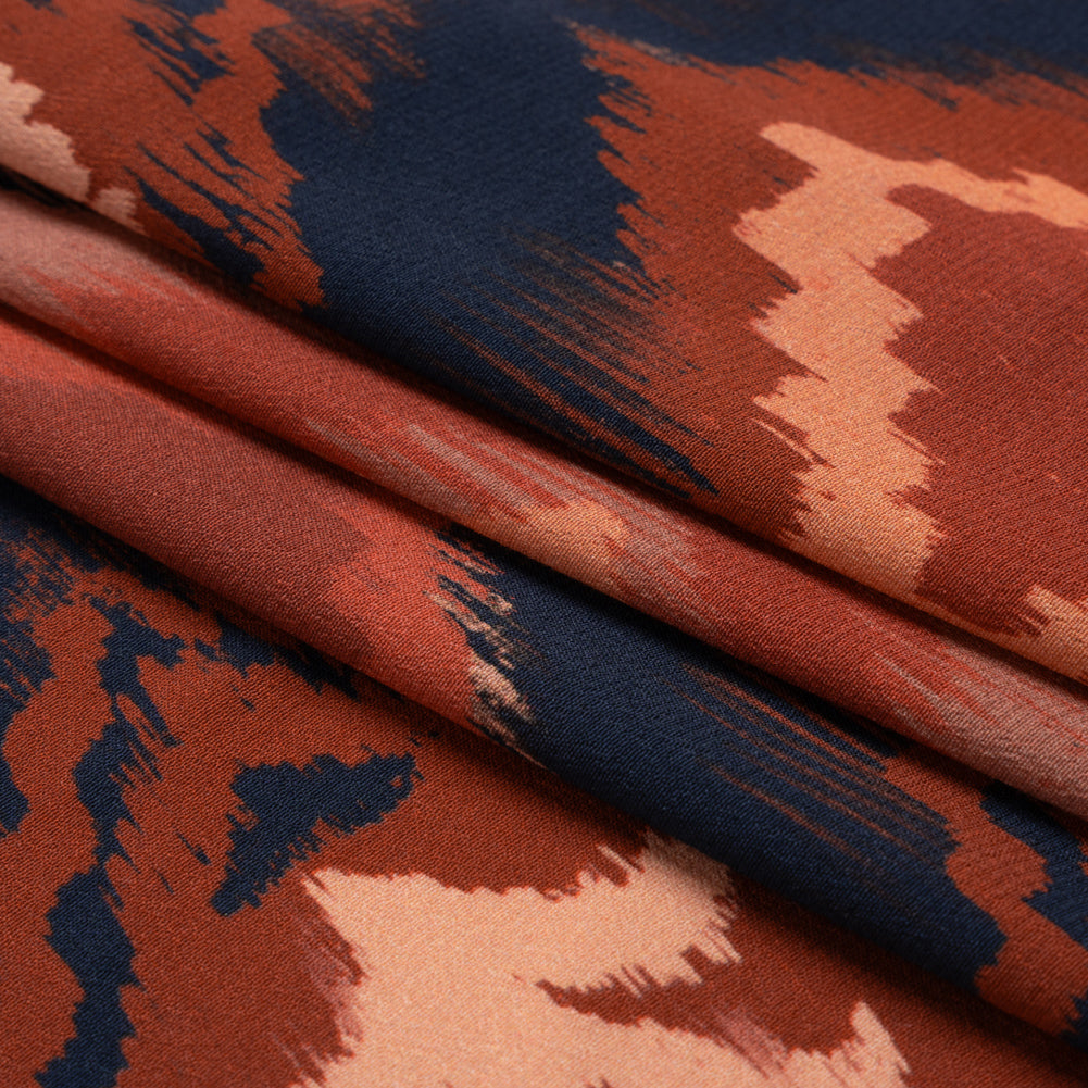 Sustainable Viscose Crepe Print - Navy, Red and Yellow Ikat Diamonds - Mood Exclusive Pressed Peonies Folded Sustainable Viscose Crepe Print - Navy, Red and Yellow Ikat Diamonds - Mood Exclusive Pressed Peonies Folded