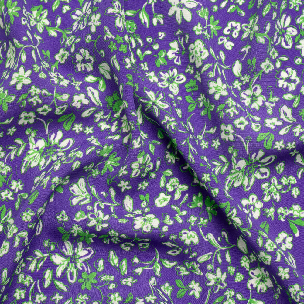 Sustainable Viscose Woven Print - Green and Purple Floral - Mood Exclusive Wicked Wildflowers Sustainable Viscose Woven Print - Green and Purple Floral - Mood Exclusive Wicked Wildflowers