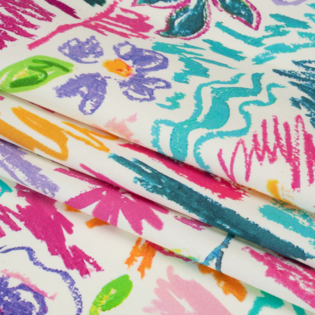 Stretch Cotton Canvas Print - White and Rainbow Crayon Flowers - Mood Exclusive Inner Child Folded Stretch Cotton Canvas Print - White and Rainbow Crayon Flowers - Mood Exclusive Inner Child Folded