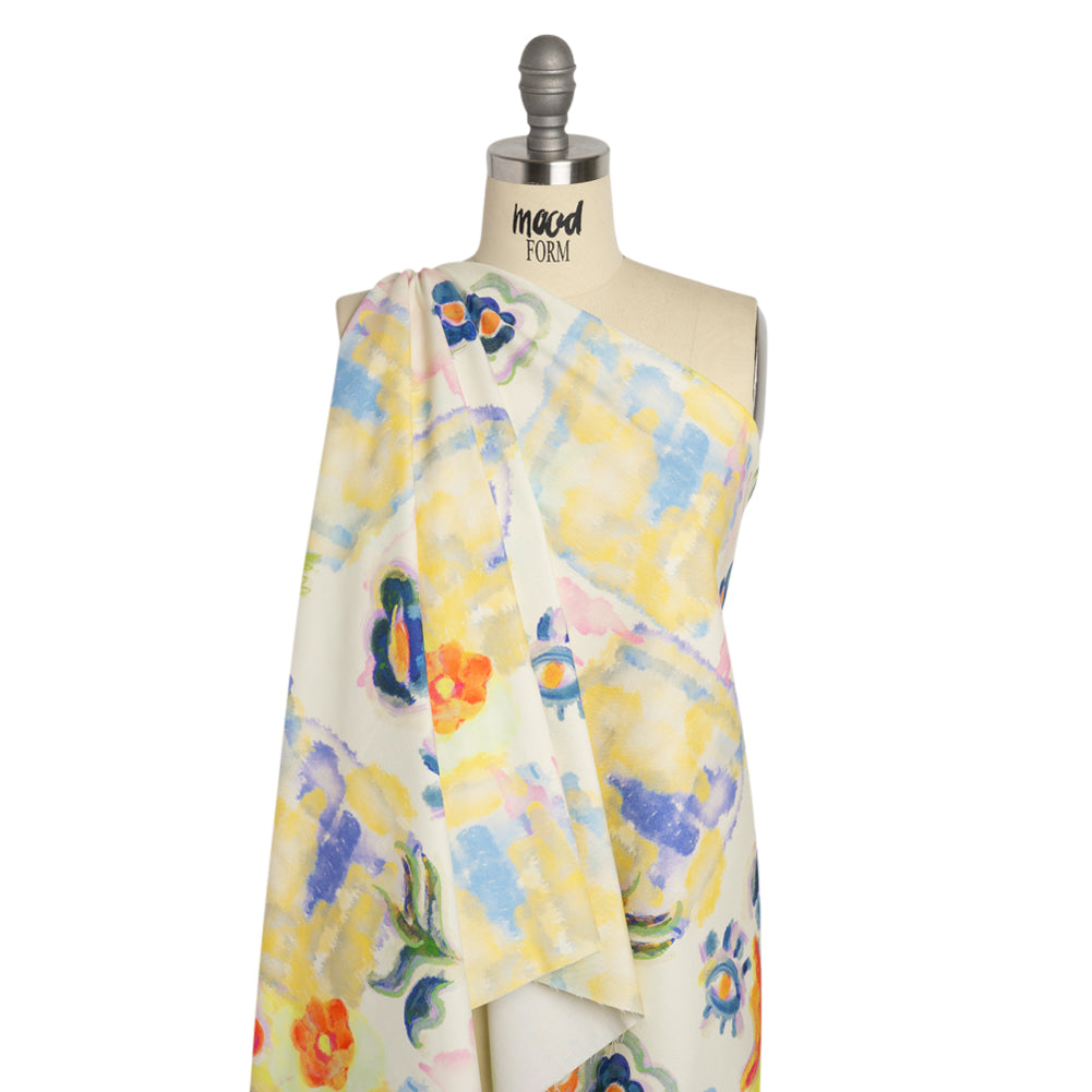 Stretch Cotton Canvas Print - White and Yellow Painterly Floral - Mood Exclusive Step One Drape Stretch Cotton Canvas Print - White and Yellow Painterly Floral - Mood Exclusive Step One Drape