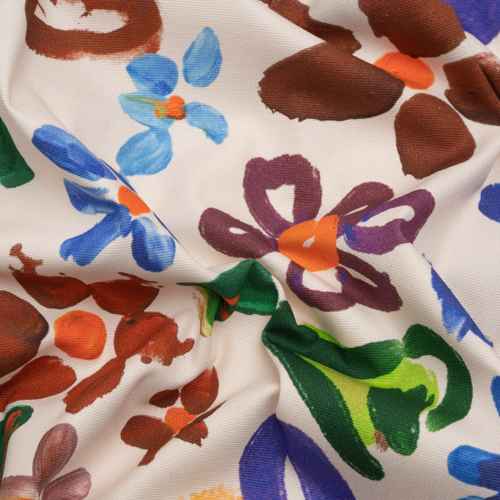 Stretch Cotton Canvas Print - White, Blue and Green Painterly Floral - Mood Exclusive Fingerpainted Flowers Stretch Cotton Canvas Print - White, Blue and Green Painterly Floral - Mood Exclusive Fingerpainted Flowers