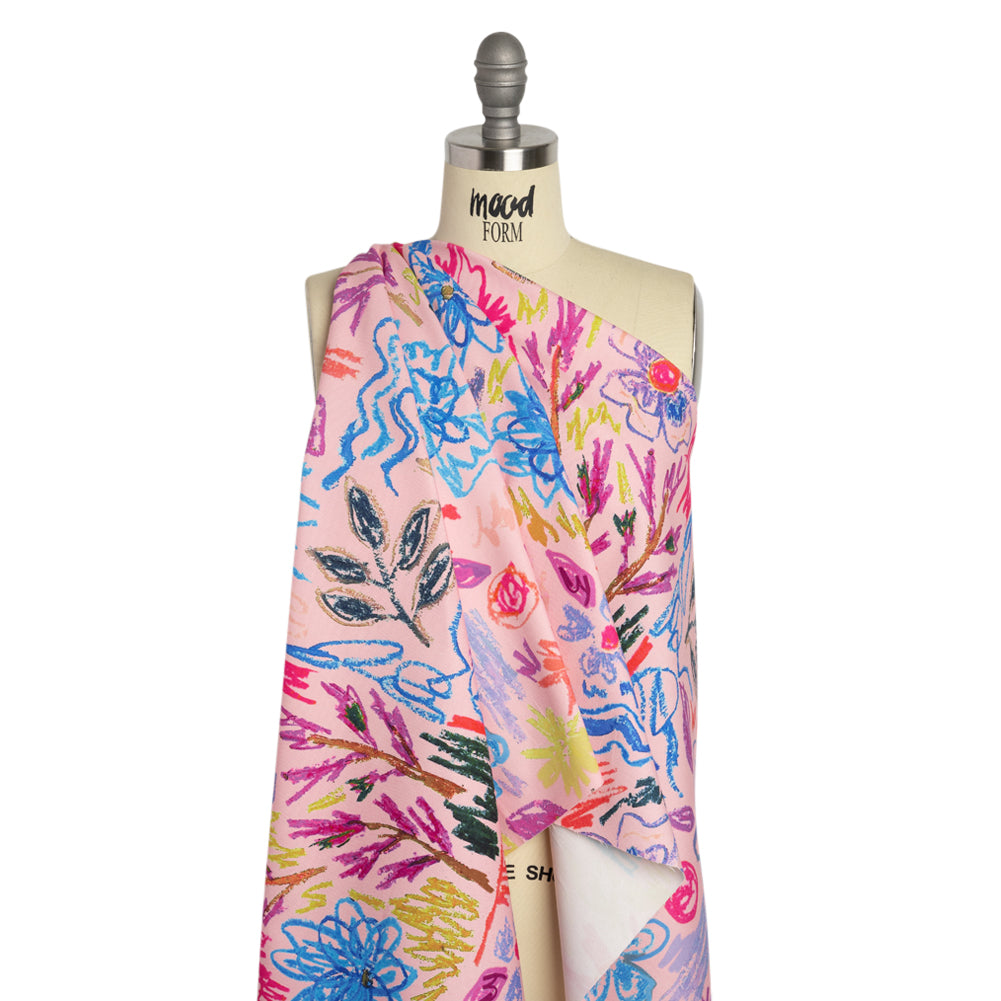 Stretch Cotton Canvas Print - Pink and Rainbow Crayon Flowers - Mood Exclusive Inner Child Drape Stretch Cotton Canvas Print - Pink and Rainbow Crayon Flowers - Mood Exclusive Inner Child Drape