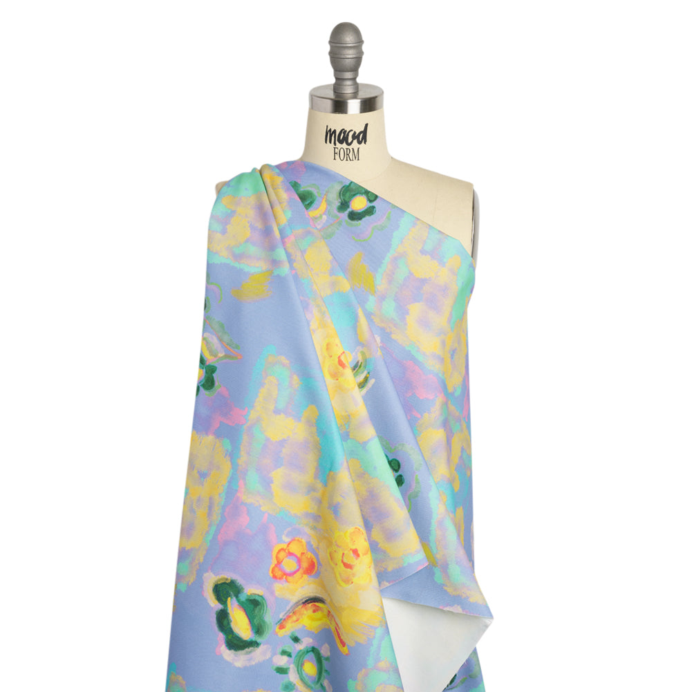 Stretch Cotton Canvas Print - Blue and Yellow Painterly Floral - Mood Exclusive Step One Drape Stretch Cotton Canvas Print - Blue and Yellow Painterly Floral - Mood Exclusive Step One Drape