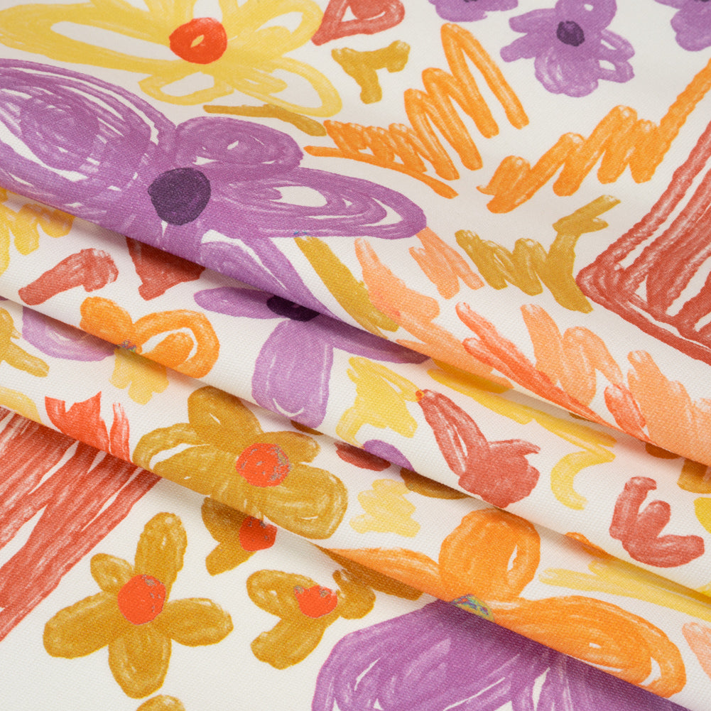 Stretch Cotton Canvas Print - Purple, Orange and Yellow Floral - Mood Exclusive Downright Dandy Folded Stretch Cotton Canvas Print - Purple, Orange and Yellow Floral - Mood Exclusive Downright Dandy Folded