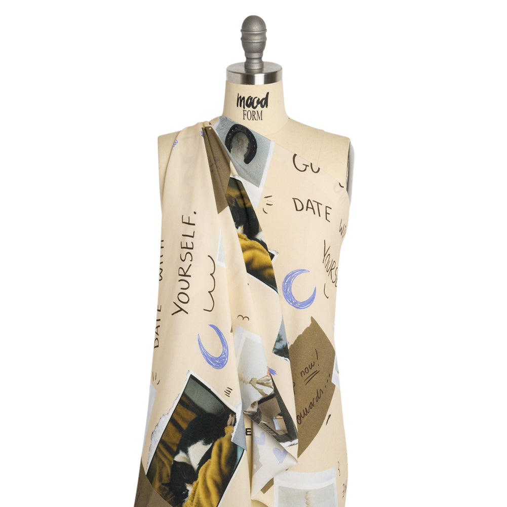 Sustainable Viscose Crepe Print - Beige Scrapbook Notes - Mood Exclusive Always Forward Detail Sustainable Viscose Crepe Print - Beige Scrapbook Notes - Mood Exclusive Always Forward Detail