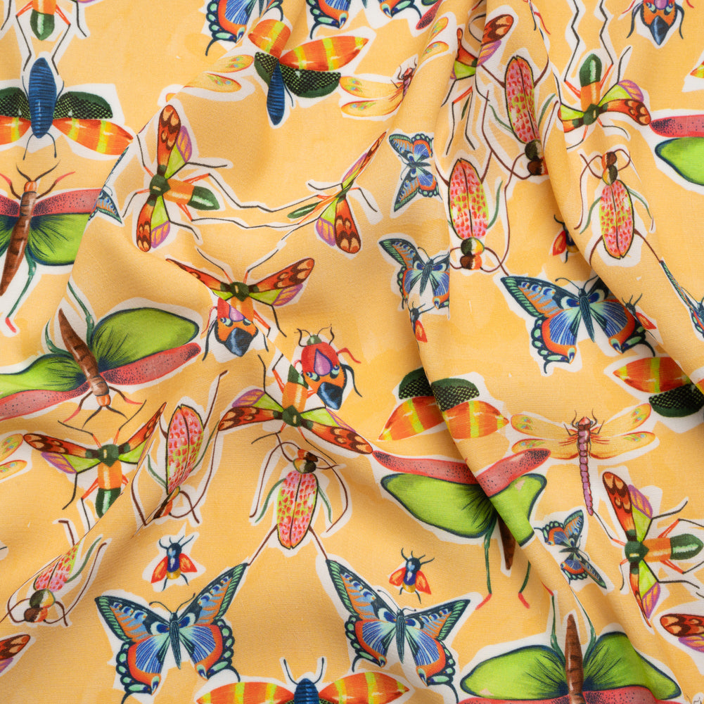 Sustainable Viscose Woven Print - Yellow and Rainbow Insects - Mood Exclusive Picnic Guests Sustainable Viscose Woven Print - Yellow and Rainbow Insects - Mood Exclusive Picnic Guests