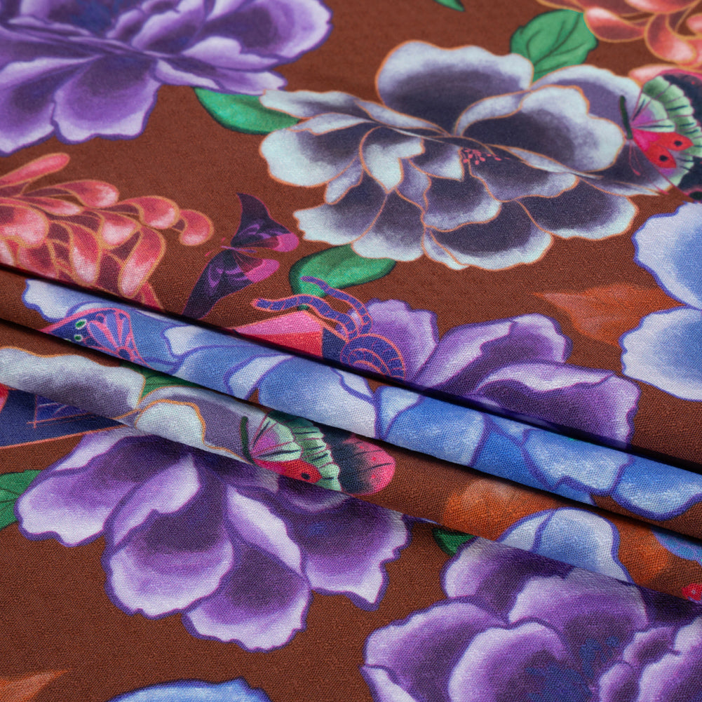 Sustainable Viscose Floral Jacquard Print - Purple, Blue and Pink Floral - Mood Exclusive Peaceful Forests Folded Sustainable Viscose Floral Jacquard Print - Purple, Blue and Pink Floral - Mood Exclusive Peaceful Forests Folded