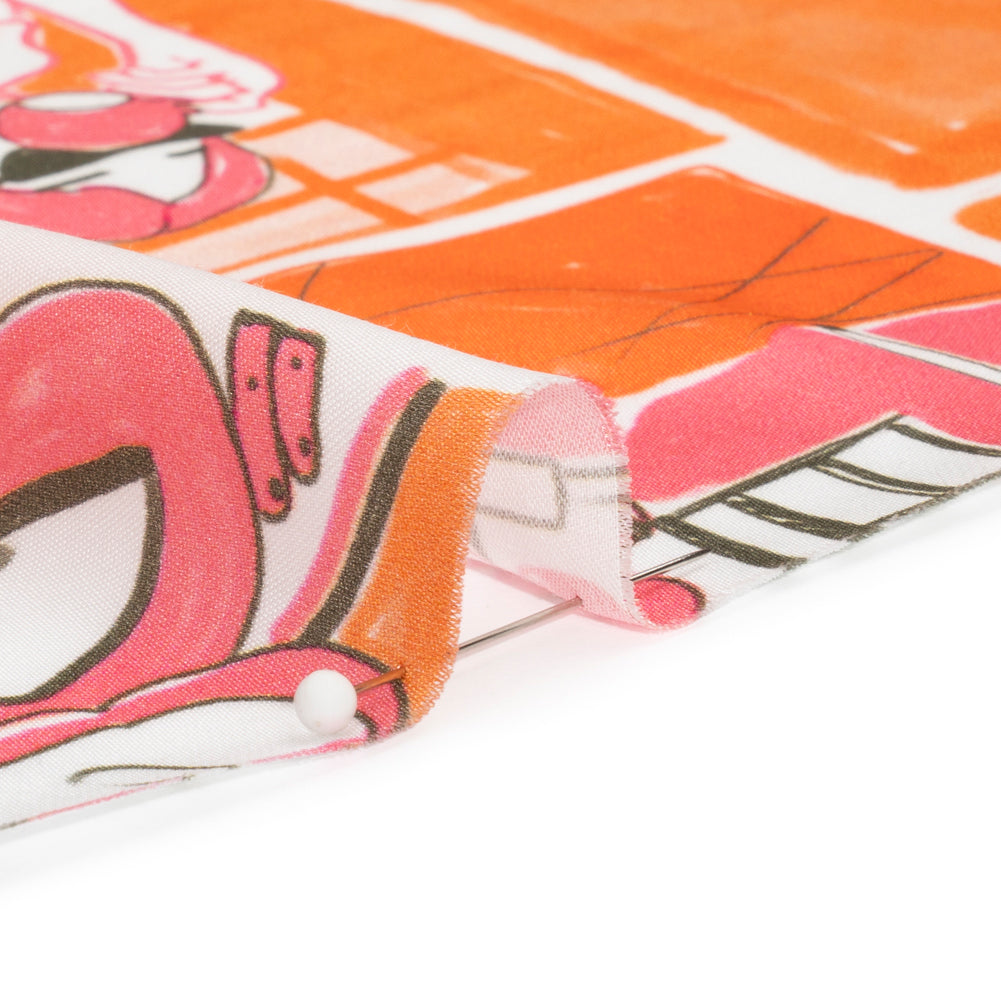 Sustainable and Recycled Viscose Satin Print - Orange and Pink Cafe Snapshots Patchwork - Mood Exclusive Italian Afternoon Folded Sustainable and Recycled Viscose Satin Print - Orange and Pink Cafe Snapshots Patchwork - Mood Exclusive Italian Afternoon Folded