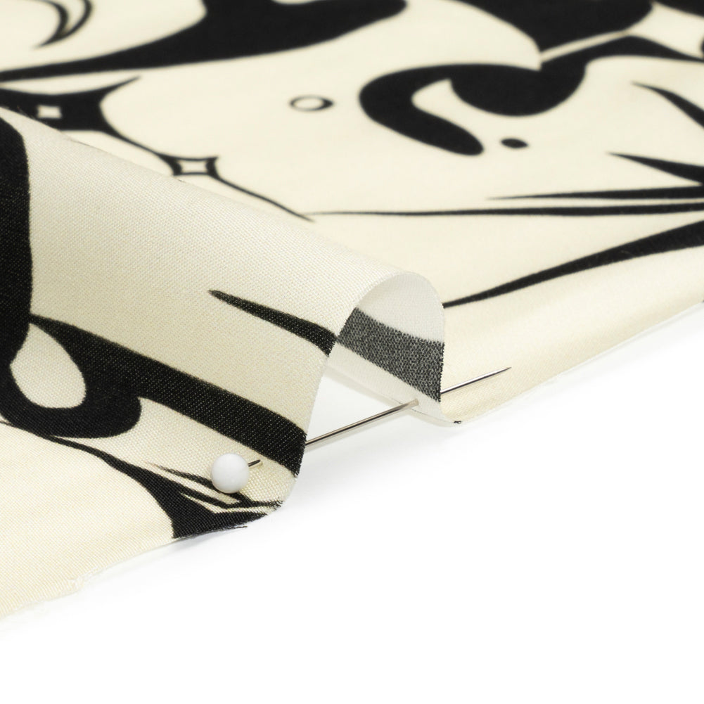 Sustainable and Recycled Viscose Satin Print - Cream and Black Abstract and Stars - Mood Exclusive Cosmic Chaos Folded Sustainable and Recycled Viscose Satin Print - Cream and Black Abstract and Stars - Mood Exclusive Cosmic Chaos Folded