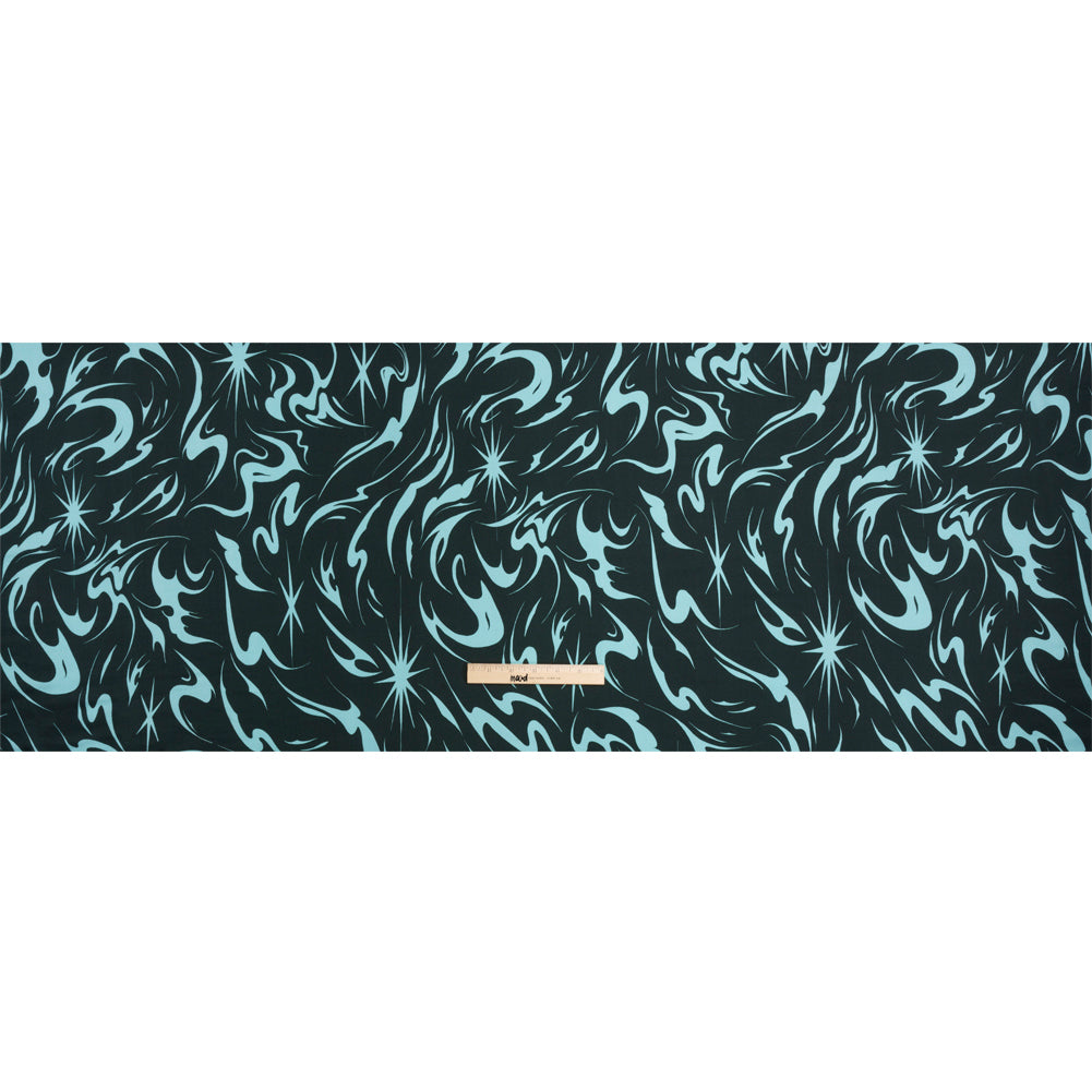 Sustainable and Recycled Viscose Satin Print - Sky Blue and Navy Swirls and Stars - Mood Exclusive Vincent's Hope Drape Sustainable and Recycled Viscose Satin Print - Sky Blue and Navy Swirls and Stars - Mood Exclusive Vincent's Hope Drape