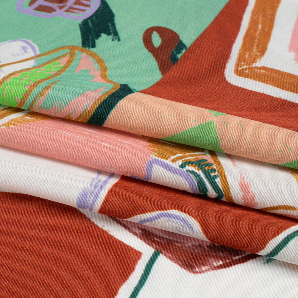 Sustainable and Recycled Viscose Satin Print - Green, Orange and Red Simple Scenes Patchwork - Mood Exclusive Perk Up Full Sustainable and Recycled Viscose Satin Print - Green, Orange and Red Simple Scenes Patchwork - Mood Exclusive Perk Up Full