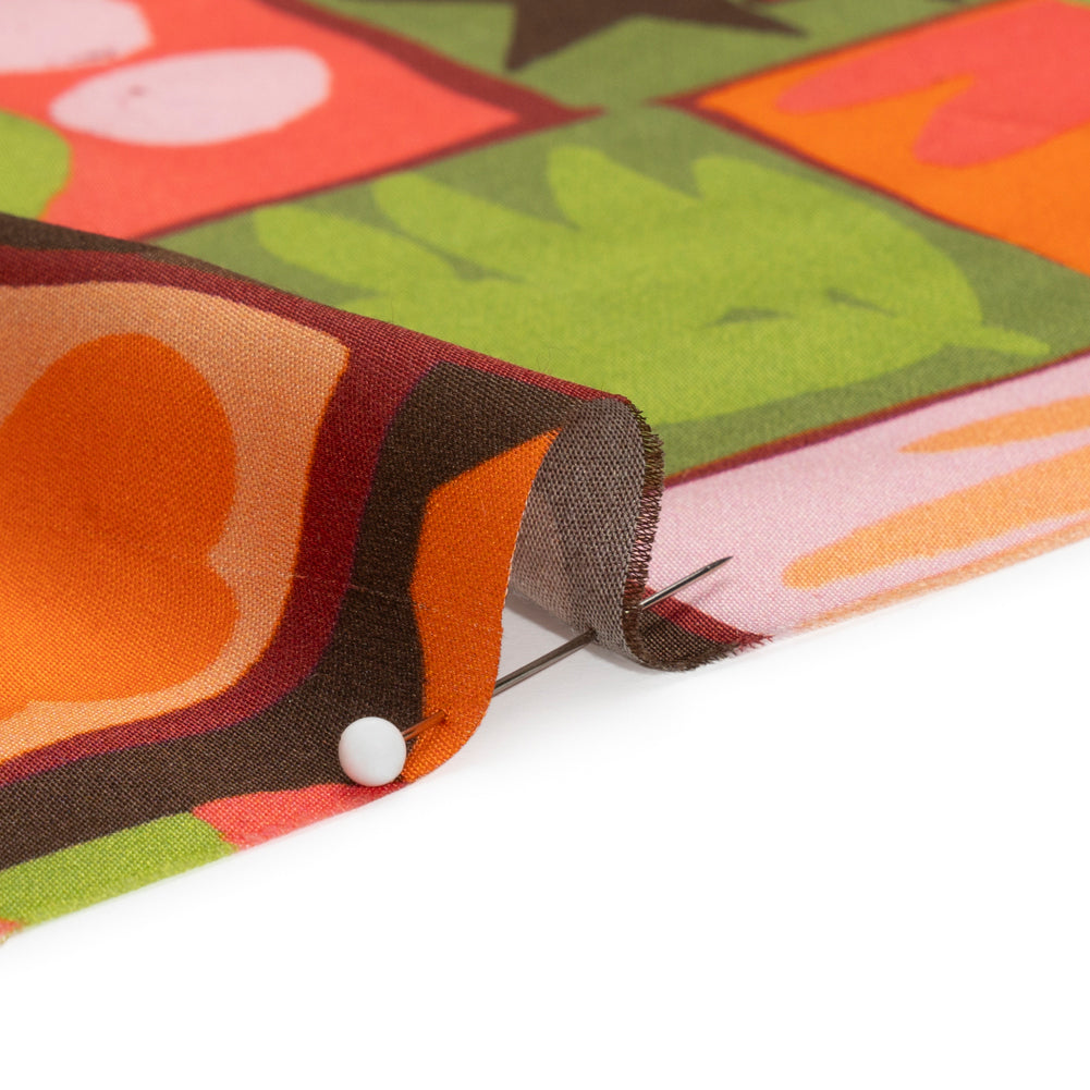 Sustainable and Recycled Viscose Satin Print - Orange, Green and Coral Simple Symbols Patchwork - Mood Exclusive Come Together Folded Sustainable and Recycled Viscose Satin Print - Orange, Green and Coral Simple Symbols Patchwork - Mood Exclusive Come Together Folded