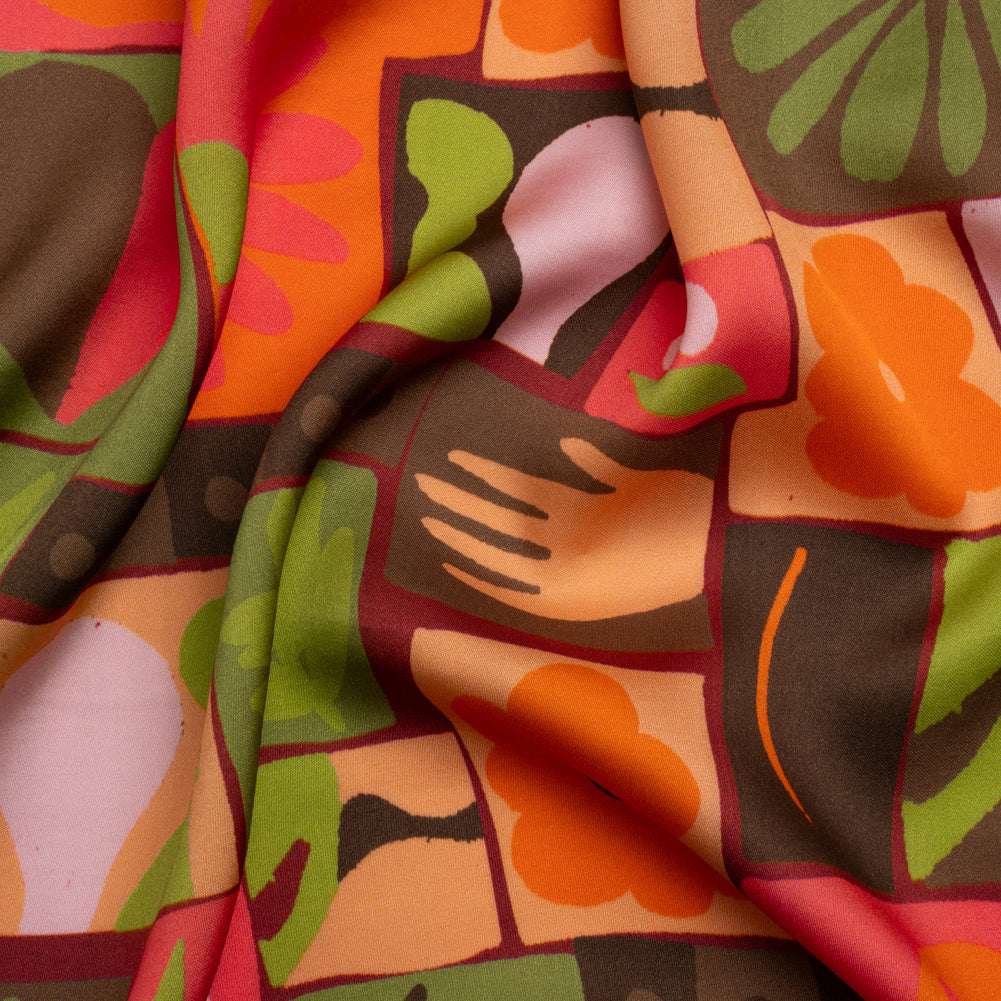 Sustainable and Recycled Viscose Satin Print - Orange, Green and Coral Simple Symbols Patchwork - Mood Exclusive Come Together Sustainable and Recycled Viscose Satin Print - Orange, Green and Coral Simple Symbols Patchwork - Mood Exclusive Come Together