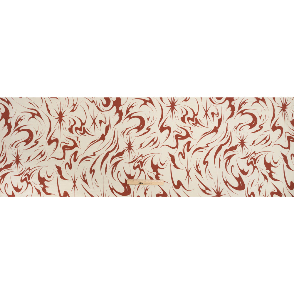 Sustainable and Recycled Viscose Satin Print - Red and Cream Swirls and Stars - Mood Exclusive Vincent's Hope Drape Sustainable and Recycled Viscose Satin Print - Red and Cream Swirls and Stars - Mood Exclusive Vincent's Hope Drape