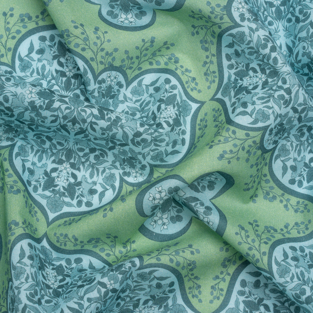 Cotton Voile Print - Green and Blue Floral Tiles - Mood Exclusive Rosalind and Celia Cotton Voile Print - Green and Blue Floral Tiles - Mood Exclusive Rosalind and Celia