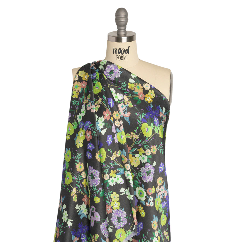 Mood Exclusive Blue Florescent Florals Sustainable Viscose Fluid Satin Detail Mood Exclusive Blue Florescent Florals Sustainable Viscose Fluid Satin Detail