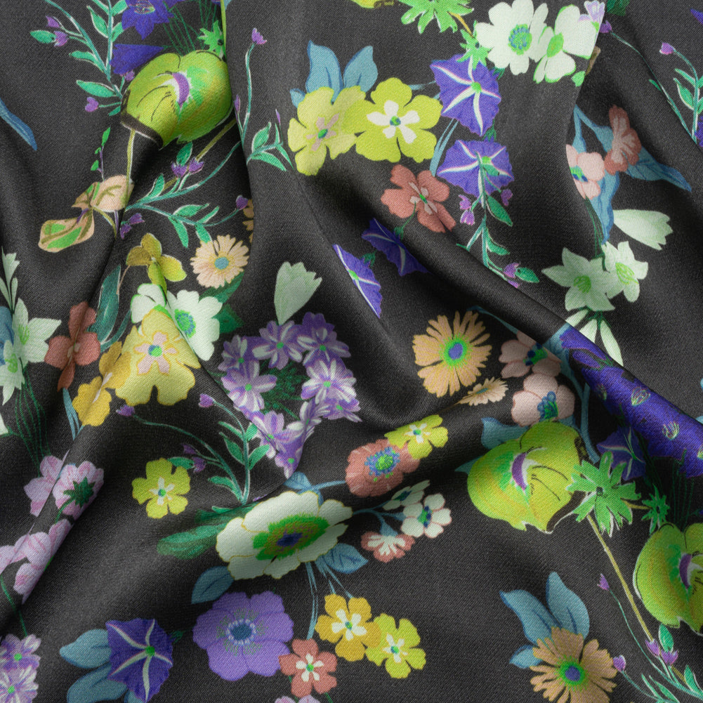 Mood Exclusive Blue Florescent Florals Sustainable Viscose Fluid Satin Mood Exclusive Blue Florescent Florals Sustainable Viscose Fluid Satin