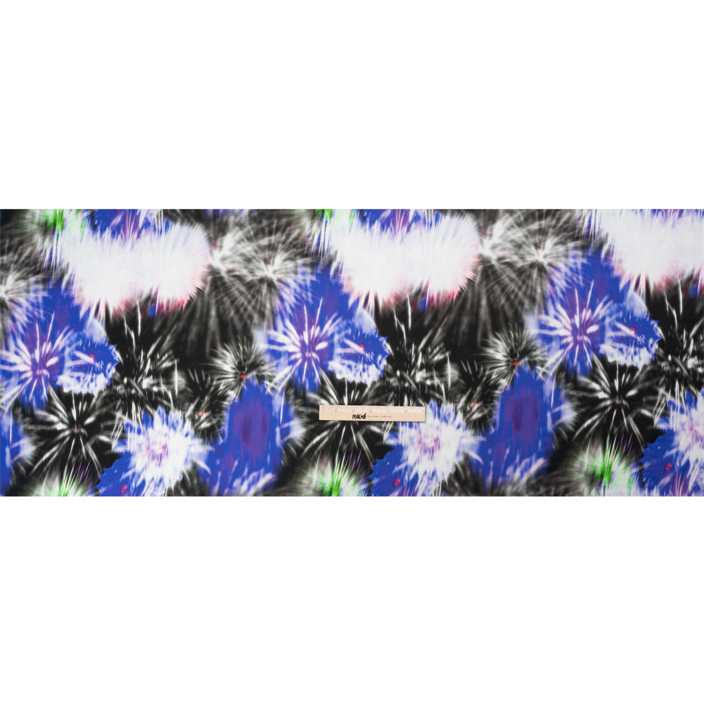 Sustainable and Recycled Viscose Satin Print - Blue and Black Fireworks - Mood Exclusive Skyrockets in Flight Drape Sustainable and Recycled Viscose Satin Print - Blue and Black Fireworks - Mood Exclusive Skyrockets in Flight Drape