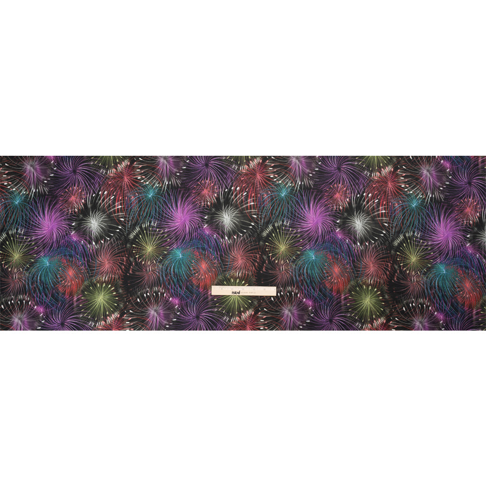Sustainable and Recycled Viscose Satin Print - Purple, Red and Green Fireworks - Mood Exclusive Twilight's Last Gleaming Drape Sustainable and Recycled Viscose Satin Print - Purple, Red and Green Fireworks - Mood Exclusive Twilight's Last Gleaming Drape