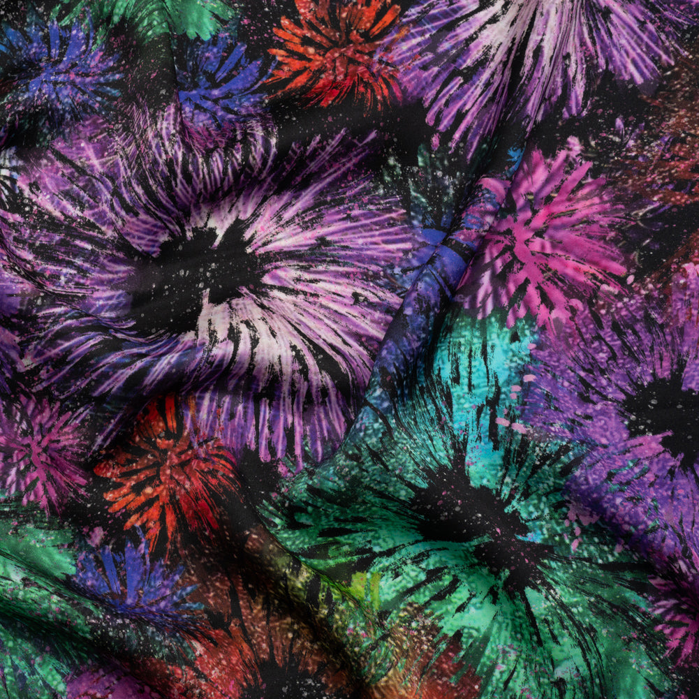 Sustainable and Recycled Viscose Satin Print - Rainbow Abstracted Floral - Mood Exclusive Bursting Gardens Sustainable and Recycled Viscose Satin Print - Rainbow Abstracted Floral - Mood Exclusive Bursting Gardens
