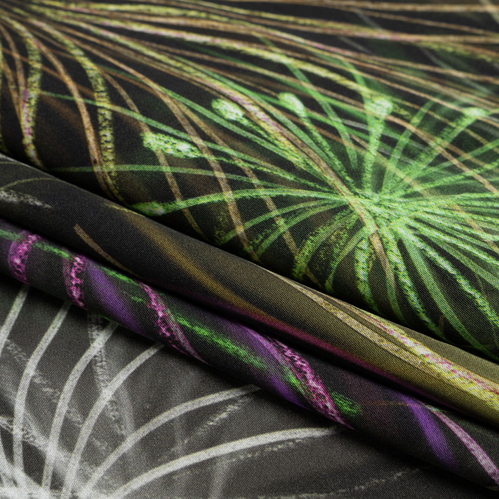 Sustainable and Recycled Viscose Satin Print - Green, Purple and Yellow Fireworks - Mood Exclusive Twilight's Last Gleaming Full Sustainable and Recycled Viscose Satin Print - Green, Purple and Yellow Fireworks - Mood Exclusive Twilight's Last Gleaming Full