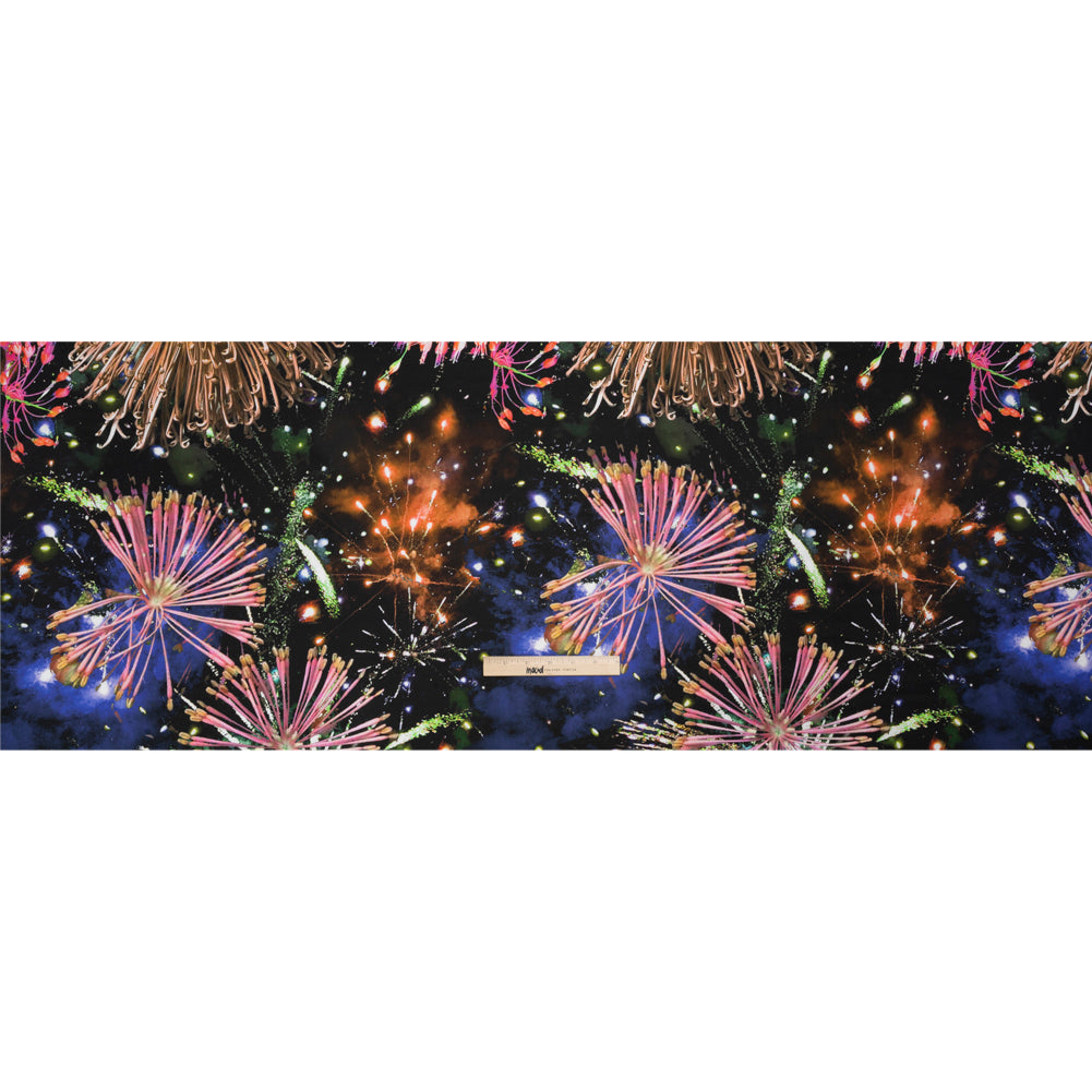 Sustainable and Recycled Viscose Satin Print - Pink, Orange and Black Fireworks and Flowers - Mood Exclusive Mirrored in Nature Drape Sustainable and Recycled Viscose Satin Print - Pink, Orange and Black Fireworks and Flowers - Mood Exclusive Mirrored in Nature Drape