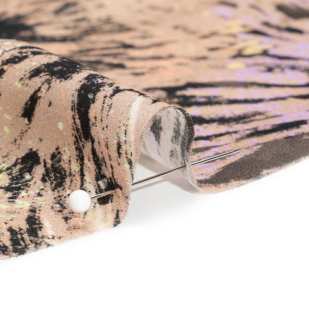 Sustainable and Recycled Viscose Satin Print - Taupe and Black Abstracted Floral - Mood Exclusive Bursting Gardens Folded Sustainable and Recycled Viscose Satin Print - Taupe and Black Abstracted Floral - Mood Exclusive Bursting Gardens Folded