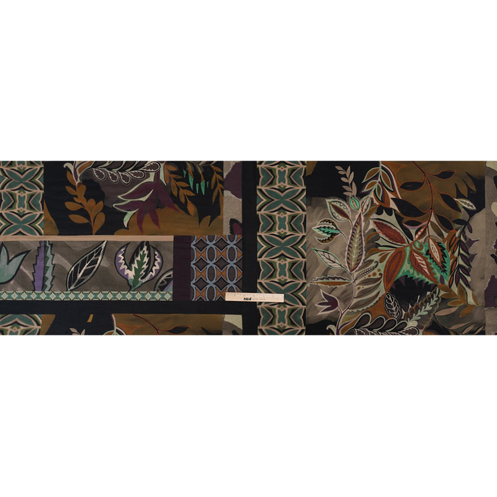 Sustainable Viscose Crepe Print - Brown and Green Leafy and Geometric Patchwork - Mood Exclusive Overgrown Life Drape Sustainable Viscose Crepe Print - Brown and Green Leafy and Geometric Patchwork - Mood Exclusive Overgrown Life Drape