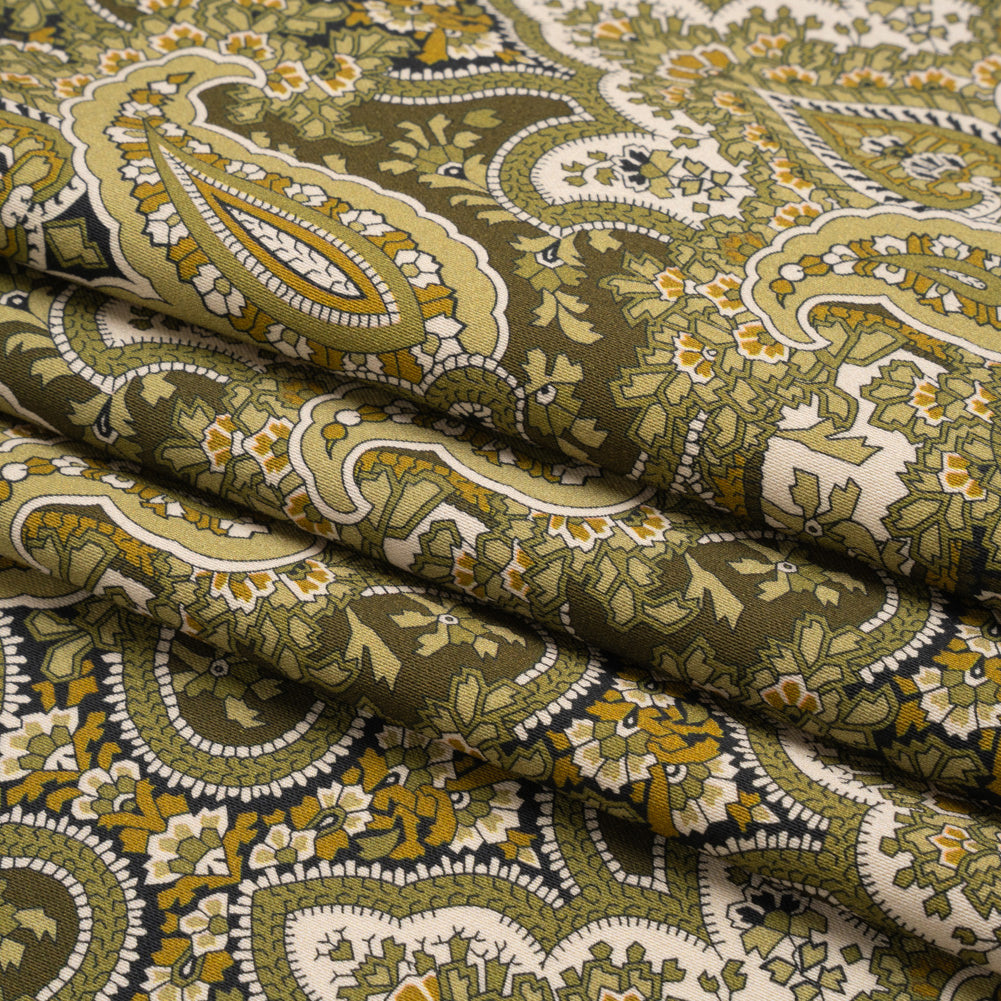 Mood Exclusive Olive Paisley Party Stretch Cotton Sateen Folded Mood Exclusive Olive Paisley Party Stretch Cotton Sateen Folded