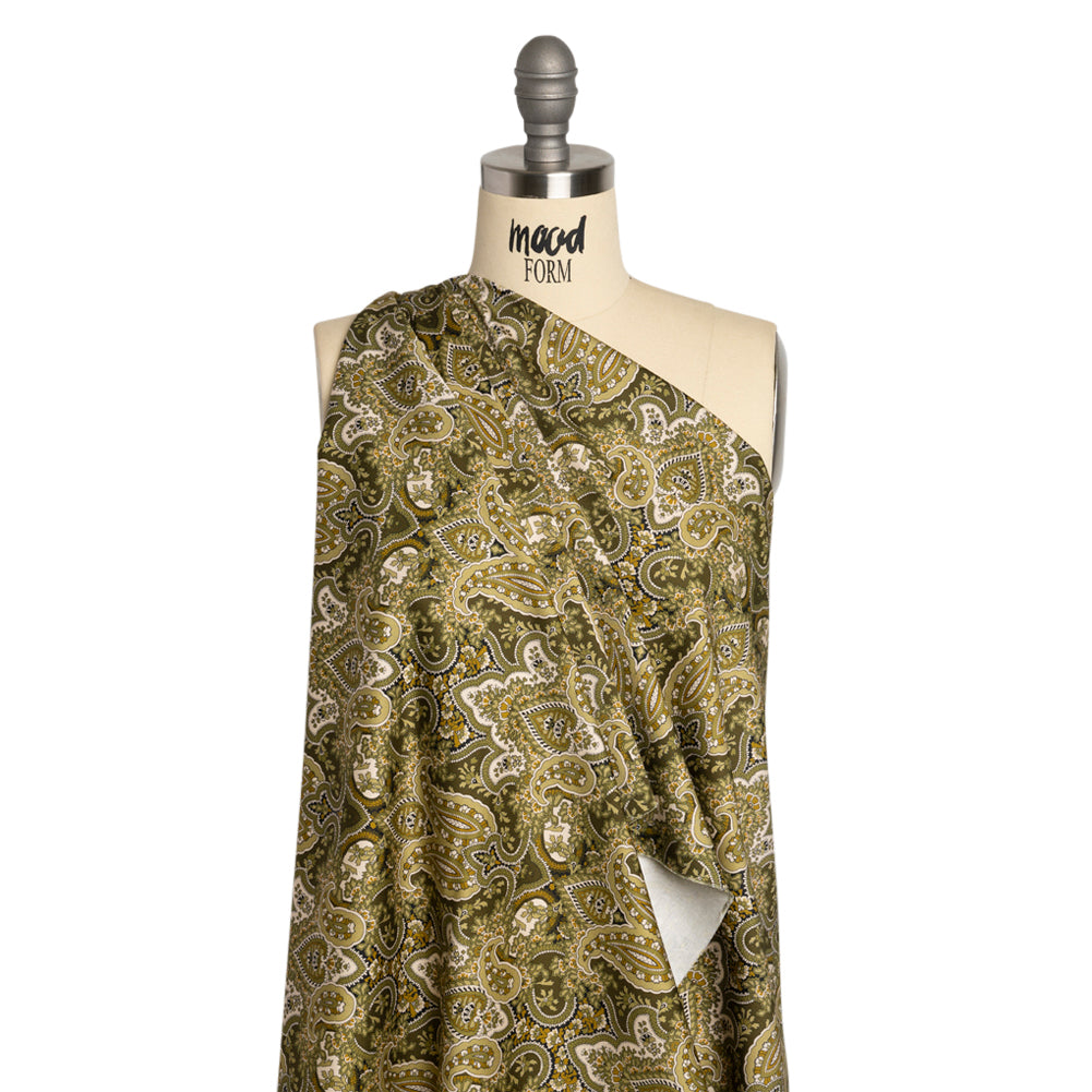 Mood Exclusive Olive Paisley Party Stretch Cotton Sateen Drape Mood Exclusive Olive Paisley Party Stretch Cotton Sateen Drape