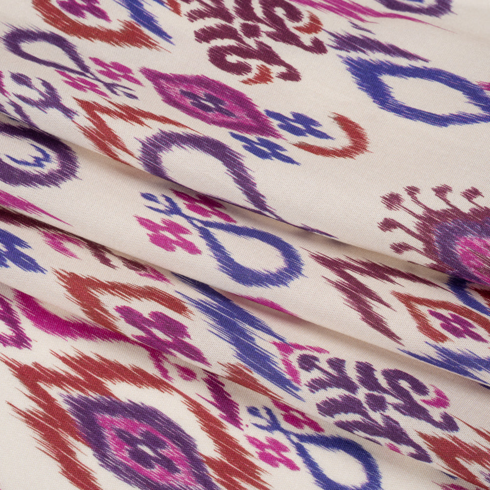 Tencel Woven Print - Magenta, Purple and White Fanciful Ikat Florals - Mood Exclusive Raindrops on Roses Folded Tencel Woven Print - Magenta, Purple and White Fanciful Ikat Florals - Mood Exclusive Raindrops on Roses Folded