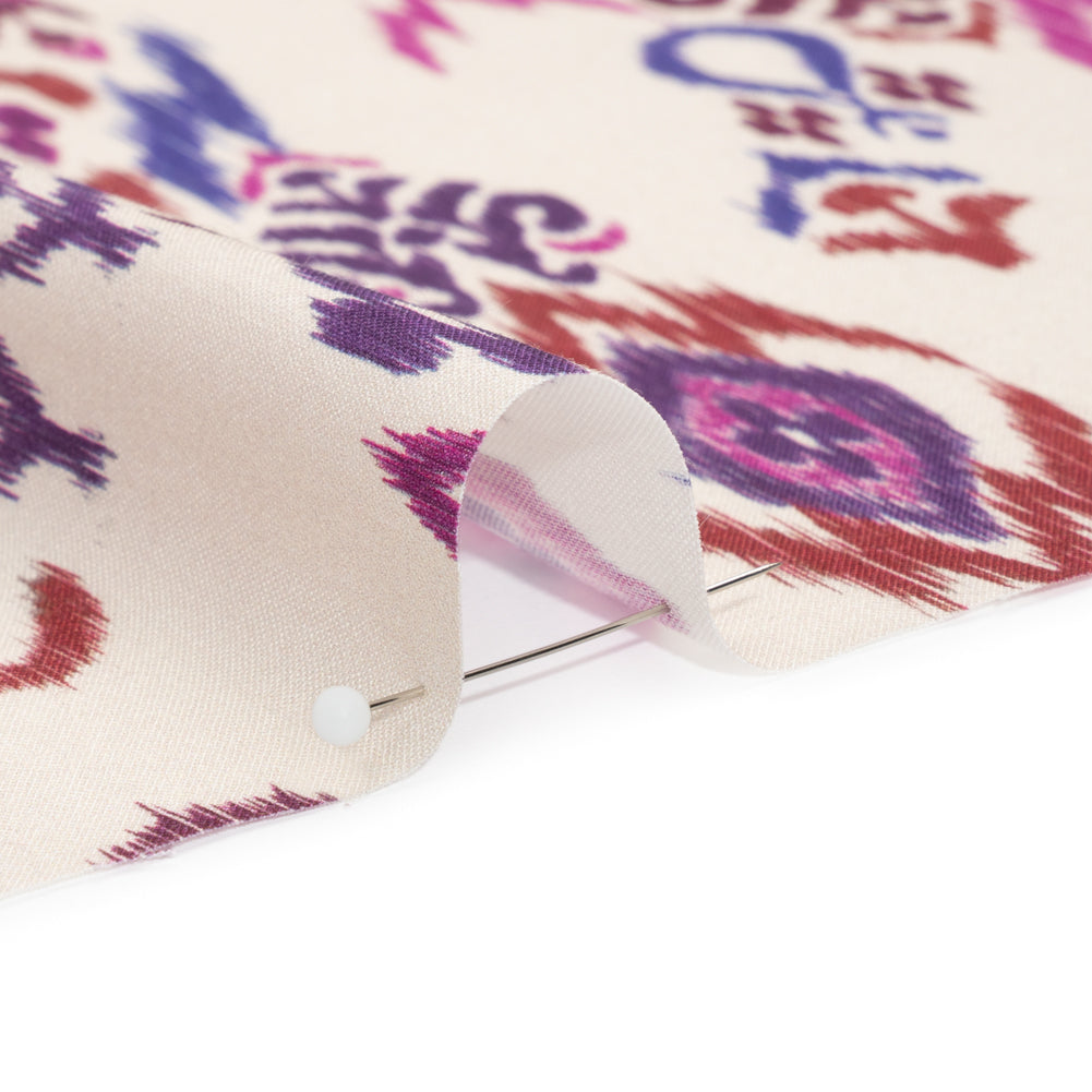 Tencel Woven Print - Magenta, Purple and White Fanciful Ikat Florals - Mood Exclusive Raindrops on Roses Detail Tencel Woven Print - Magenta, Purple and White Fanciful Ikat Florals - Mood Exclusive Raindrops on Roses Detail