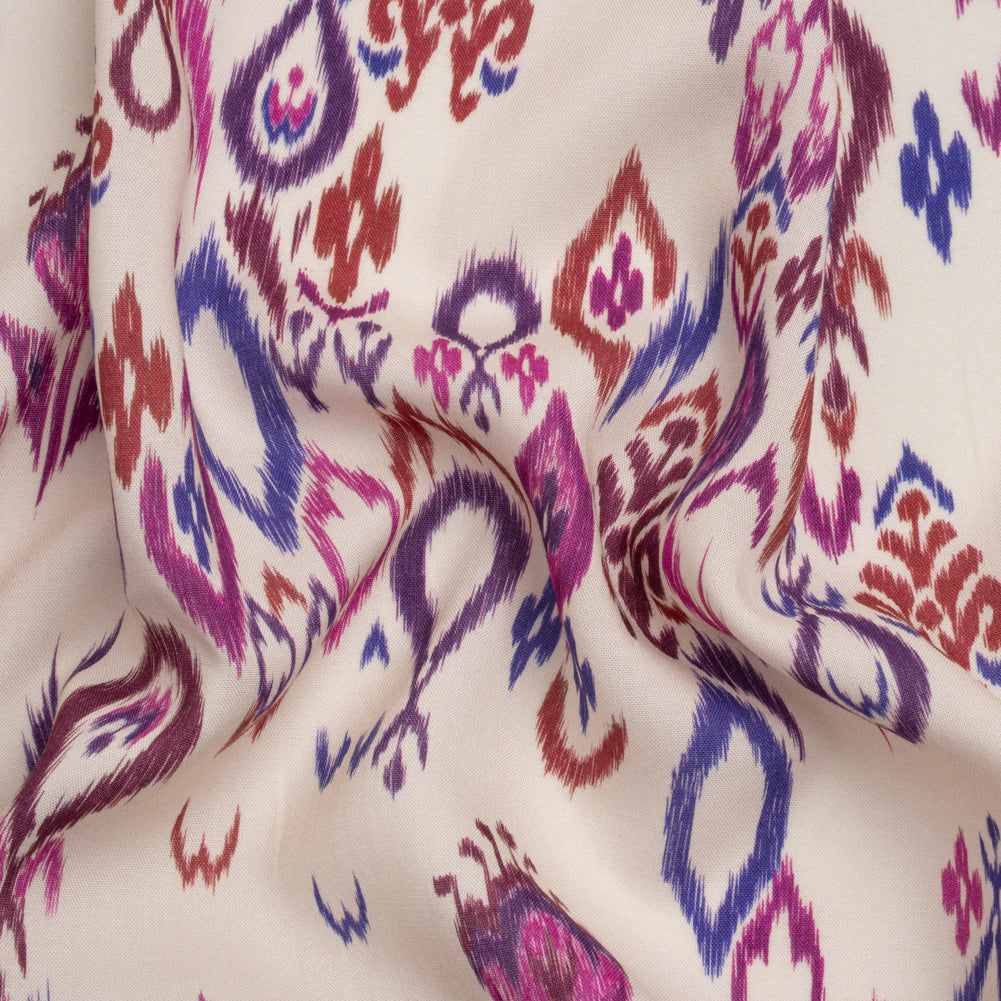 Tencel Woven Print - Magenta, Purple and White Fanciful Ikat Florals - Mood Exclusive Raindrops on Roses Tencel Woven Print - Magenta, Purple and White Fanciful Ikat Florals - Mood Exclusive Raindrops on Roses